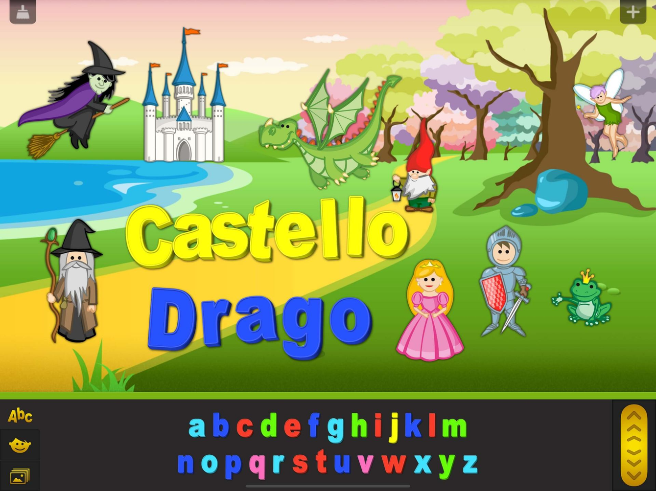 Background with castle and fairy tale characters