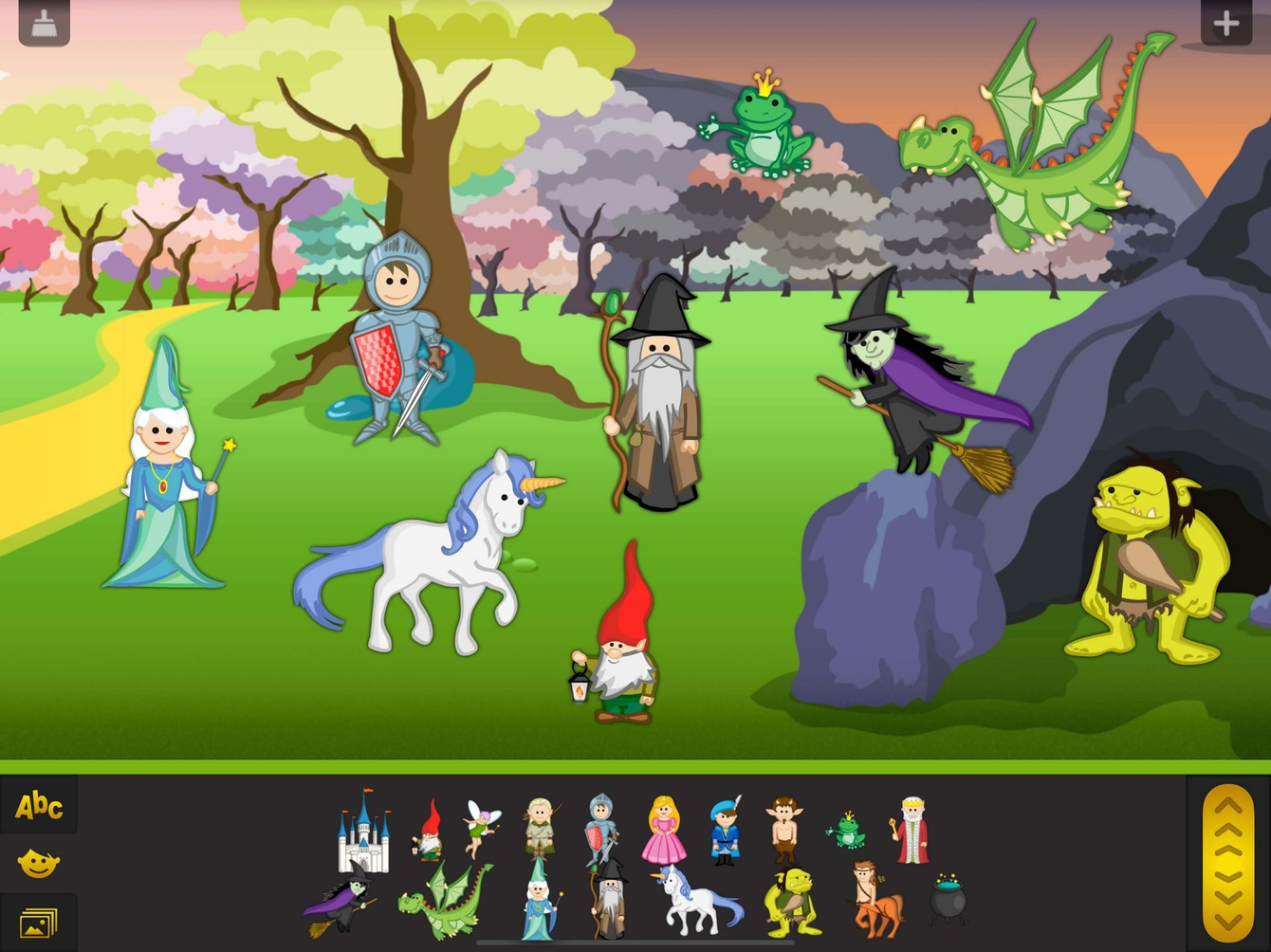Background with castle and fairy tale characters
